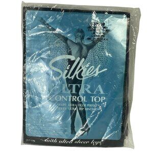Silkies Ultra Control Top Pantyhose Queen XL Misty Grey With Sheer Legs Vintage
